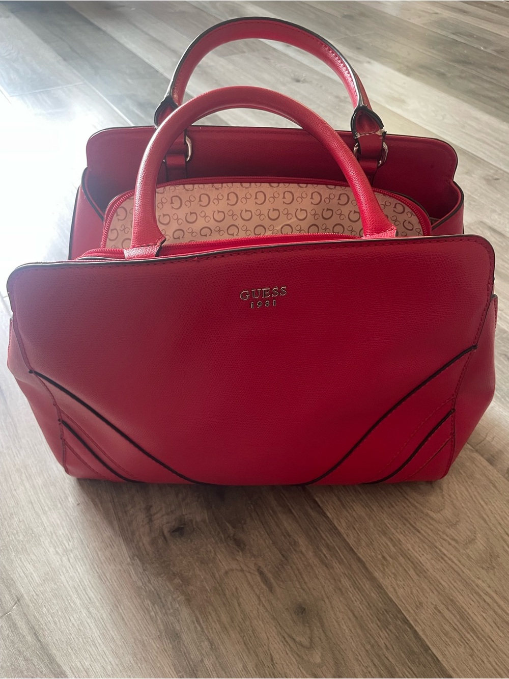 GUESS Red Pebbled Satchel with Double Handles